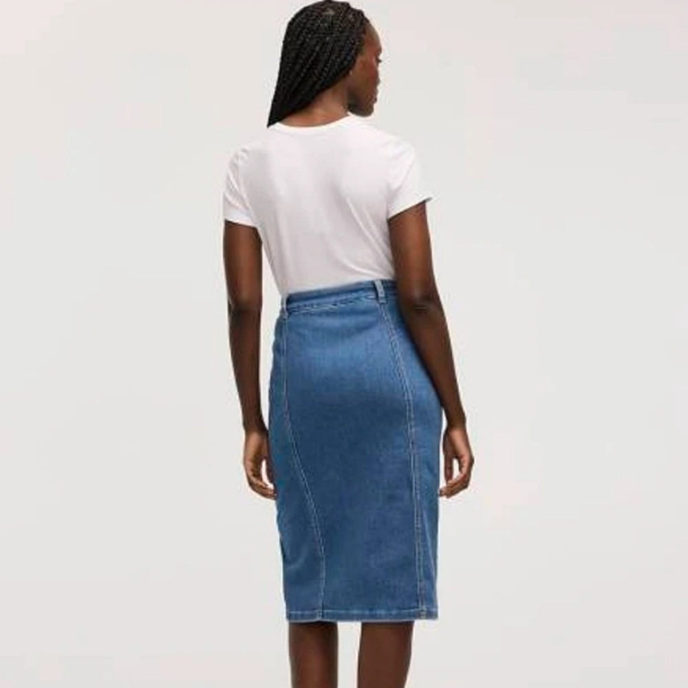 Pull-on Stretch Denim Midi Skirt - Picture 2 of 6